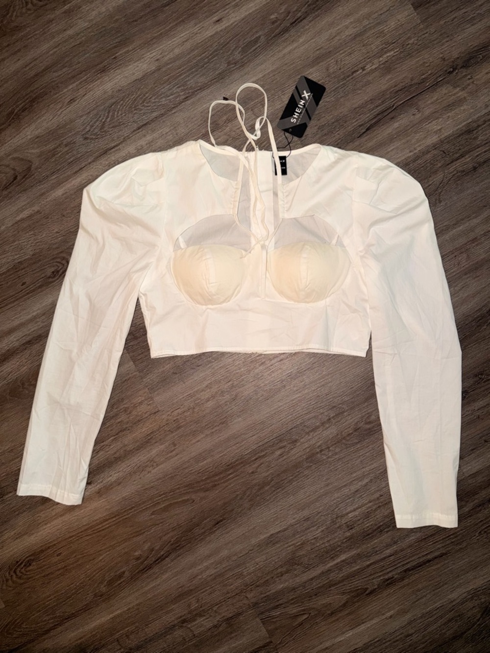SHEIN White Long Sleeve Bustier Crop Top with Tie